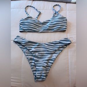 Blue and white zebra bikini set